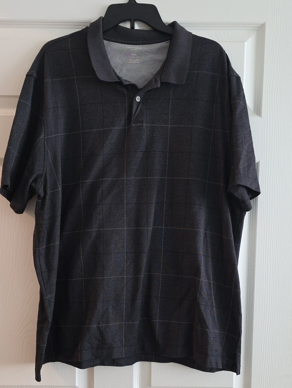 Van Heusen Men's Charcoal Windowpane Polo Shirt Size XXL